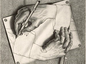 “Drawing hands” (Maurits Cornelius Escher, 1948)